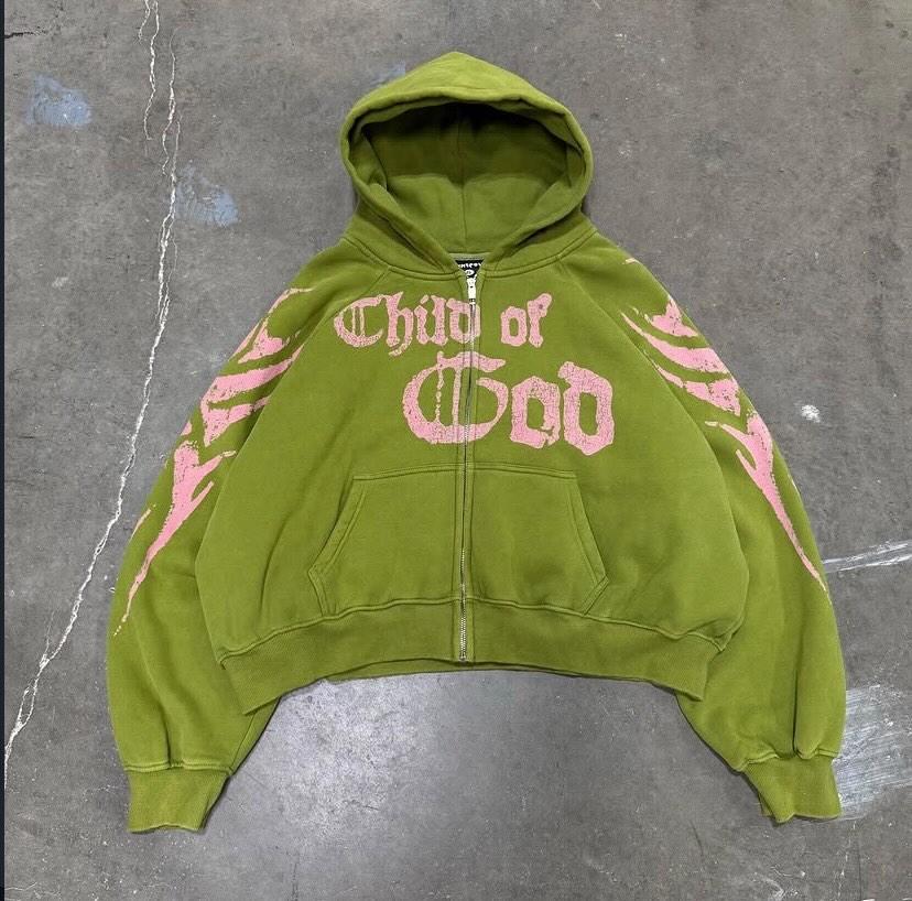 GREEN & PINK CHILD OF GOD ZIP UP