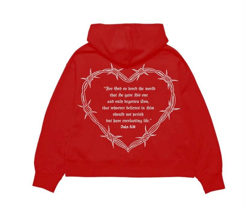 JOHN 3:16 " RED HOODIE "