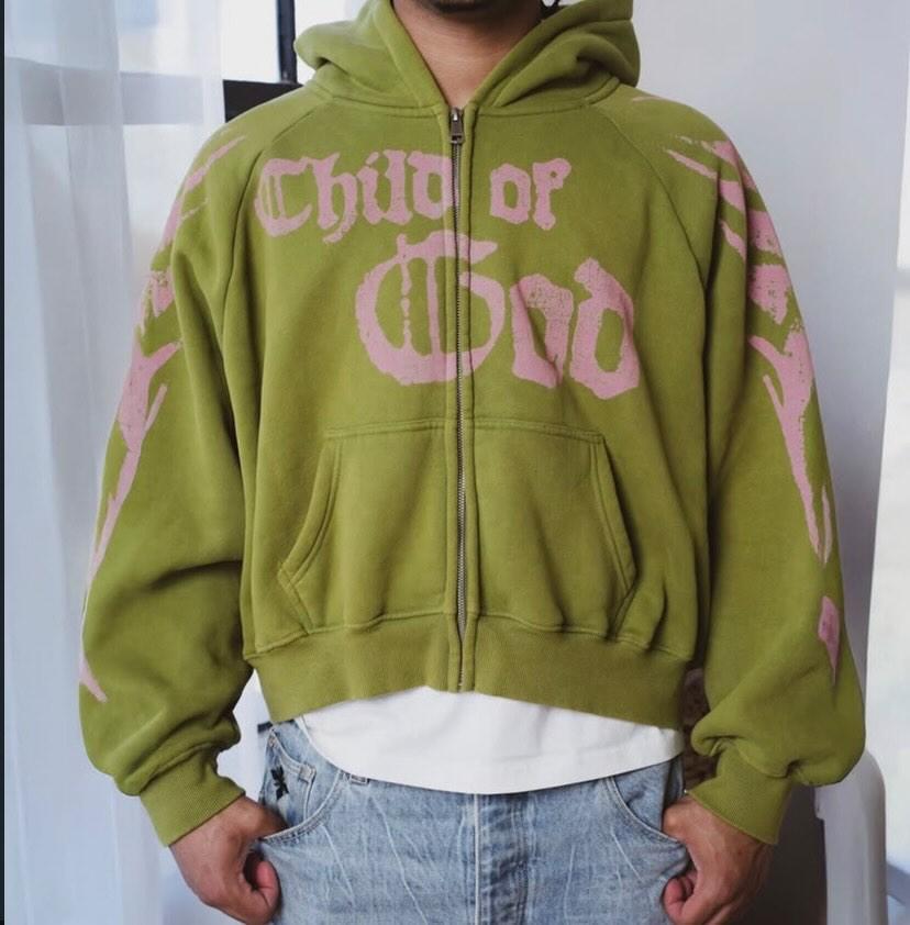 GREEN & PINK CHILD OF GOD ZIP UP